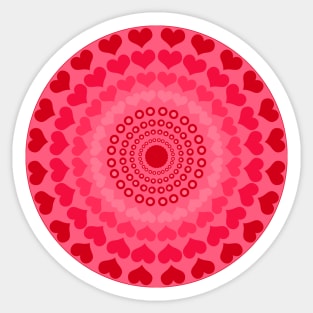 Bright Red Hearts in Kaleidoscope Mandala Round Style Sticker